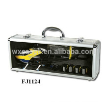 strong aluminum helicopter carrying case with custom foam insert and a clear show window